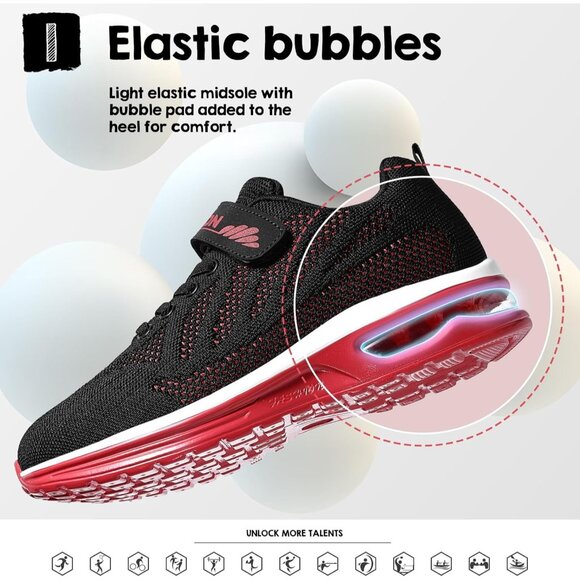 Kids 3208-black Red Running Breathable Lightweight Non Slip Comfortable Sneaker - Picture 4 of 7